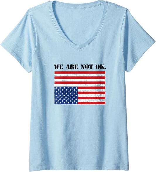 Womens Upside Down Usa Flag In Distress V Neck
