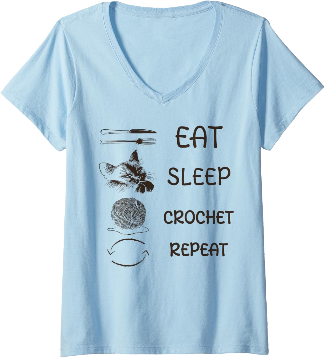 Womens Eat Sleep Crochet Repeat Funny Yarn Crafting Sleep Pajama V-Neck