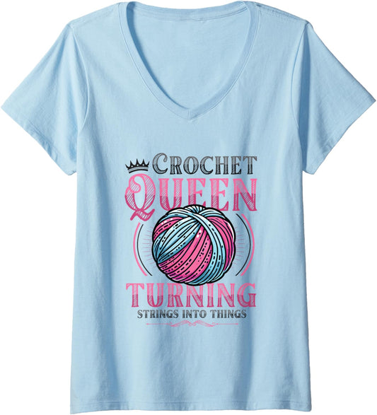 Womens Crochet Queen Yarn Crocheting V-Neck