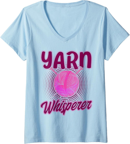 Womens Knitting Knitter Yarn Whisperer V-Neck