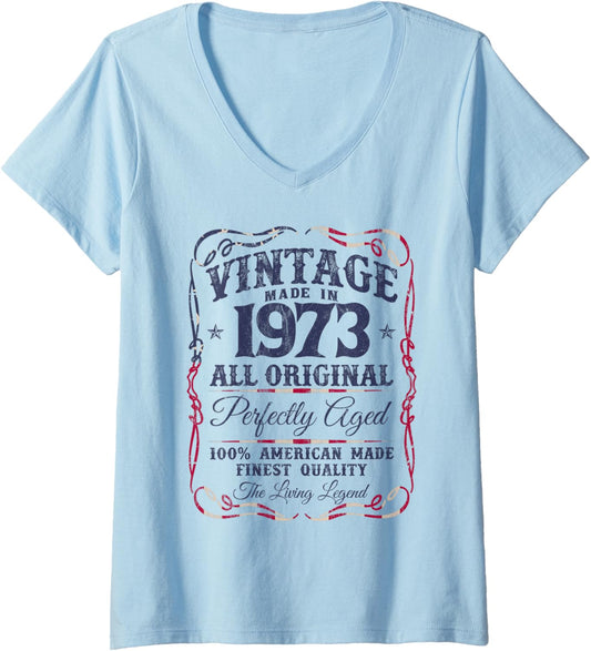 Womens Vintage Usa Legends Made In 1973 Classic 52Nd Birthday V Neck
