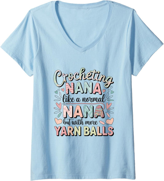 Womens Crocheting Nana Yarn Balls Fun for Grandma V-Neck