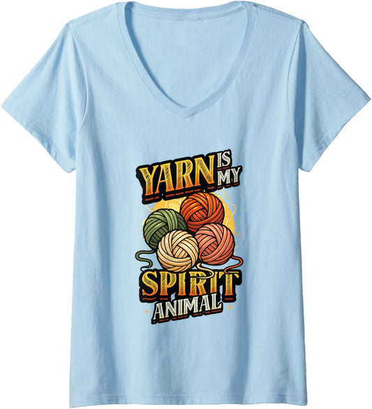 Womens Knitting Chrocheting Yarn Is My Spirit Animal Yarn Lover V-Neck