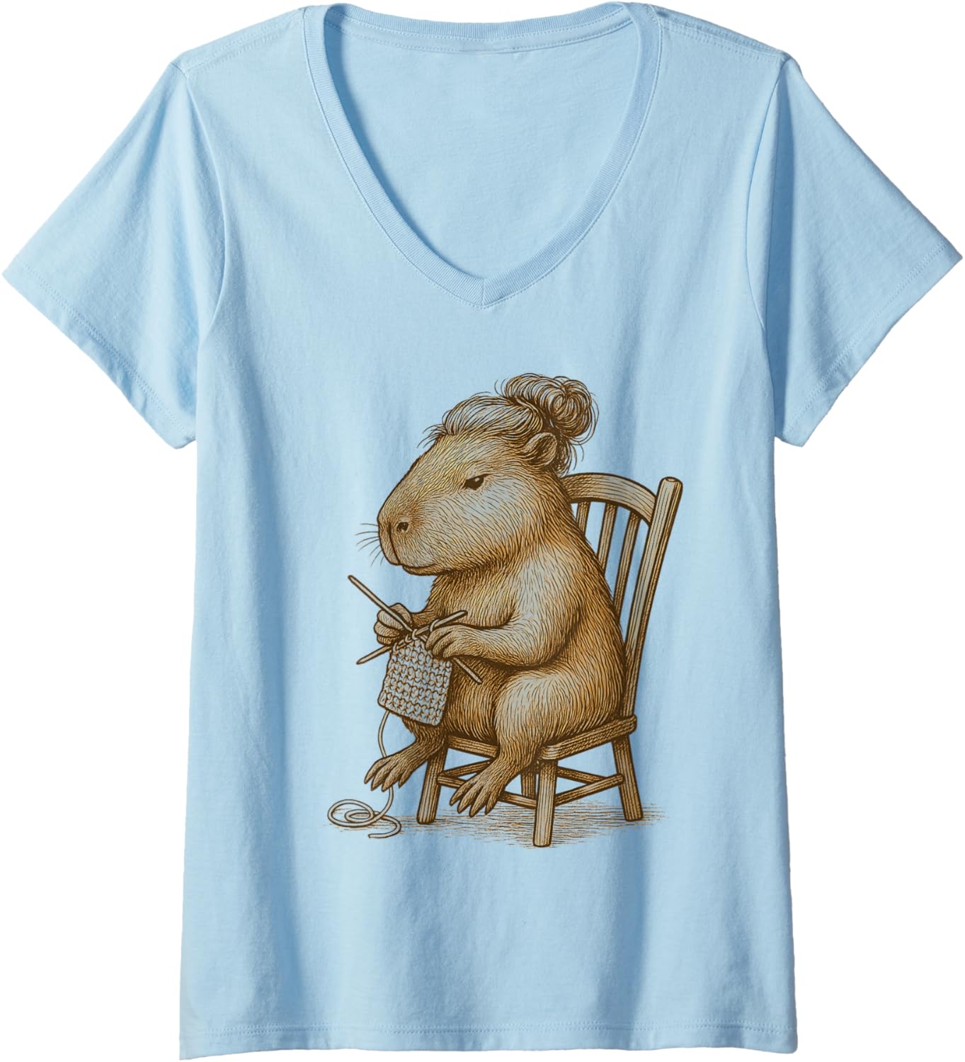 Womens Knitting Capybara Funny Cozy Design for Yarn Lovers V-Neck