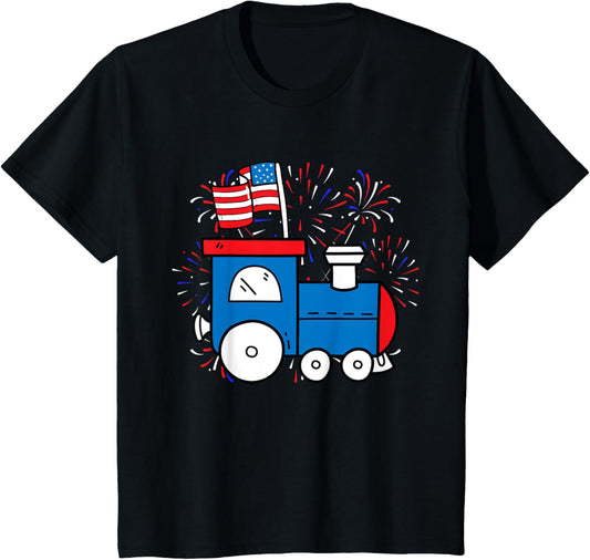 Kids American Flag Train 4Th Of July Cute Patriotic Boys