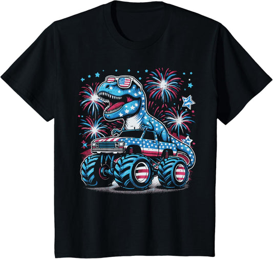 Kids 4Th Of July Dino Monster Truck Trex Boys Kids Toddler