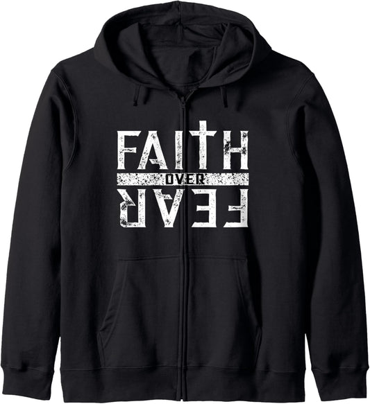 Printed Kicks Faith Over Fear Religious Christian Zip Hoodie