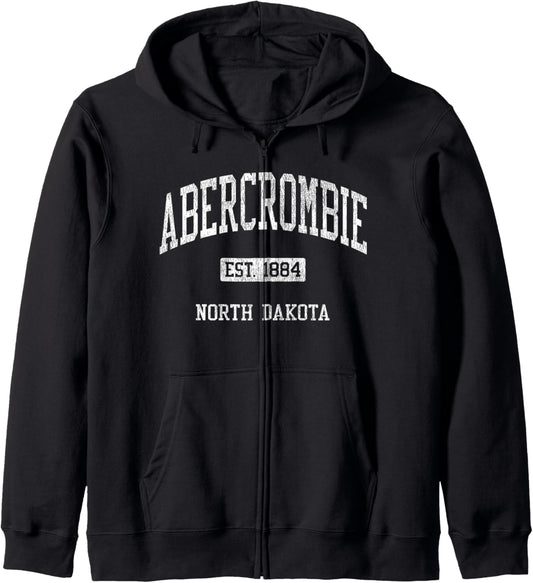 Abercrombie North Dakota ND JS04 Vintage Athletic Sports Zip Hoodie