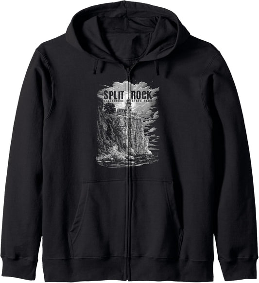 Moon Night Classic Art Split Rock Lighthouse Minnesota Zip Hoodie