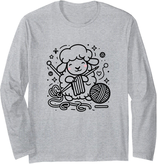 Cute Knitting Sheep Yarn Ball Art Long Sleeve