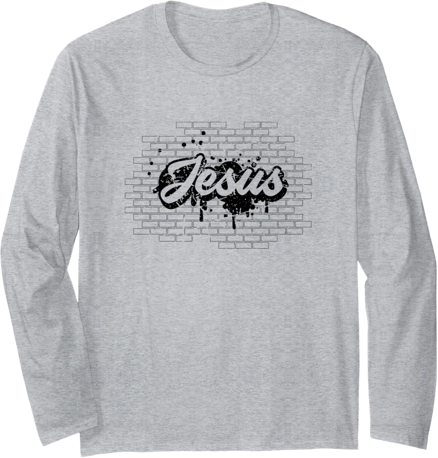 Jesus Christ Brick Wall Art Religious Vintage Christian Long Sleeve