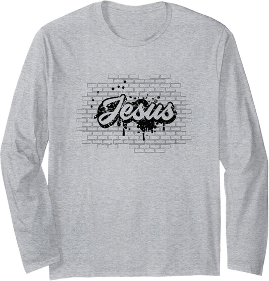 Jesus Christ Brick Wall Art Religious Vintage Christian Long Sleeve