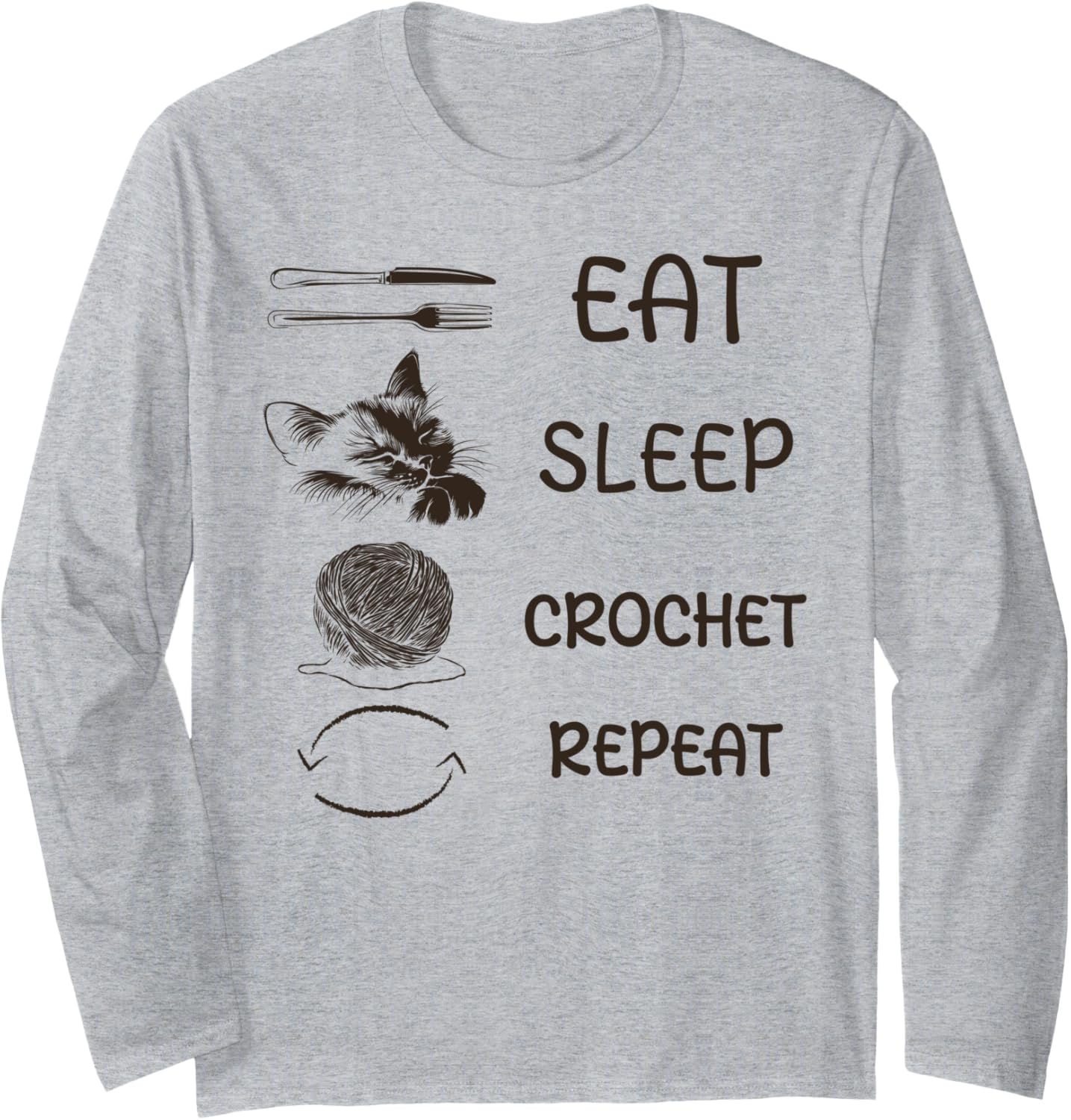 Eat Sleep Crochet Repeat Funny Yarn Crafting Sleep Pajama Long Sleeve