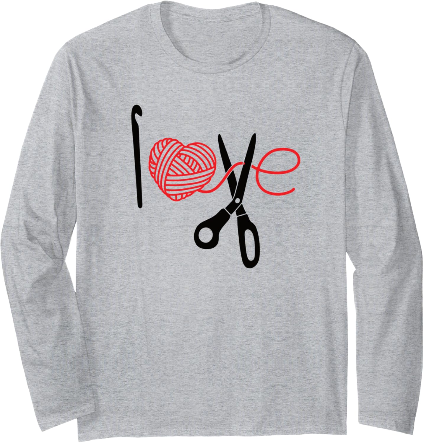 I Love Crochet Heart Yarn Knitting Long Sleeve
