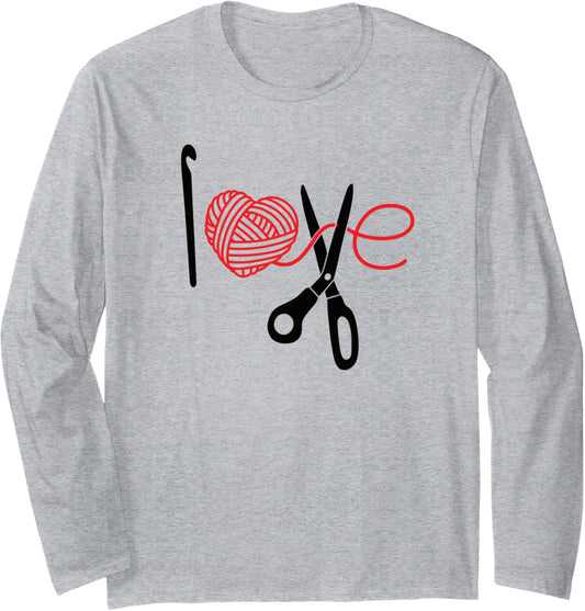 I Love Crochet Heart Yarn Knitting Long Sleeve