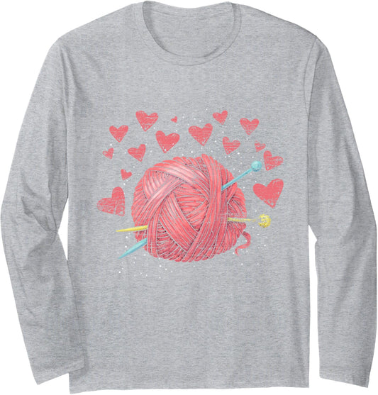 Crocheting Lover Knitter Crocheter Hearts Yarn Knitting Long Sleeve