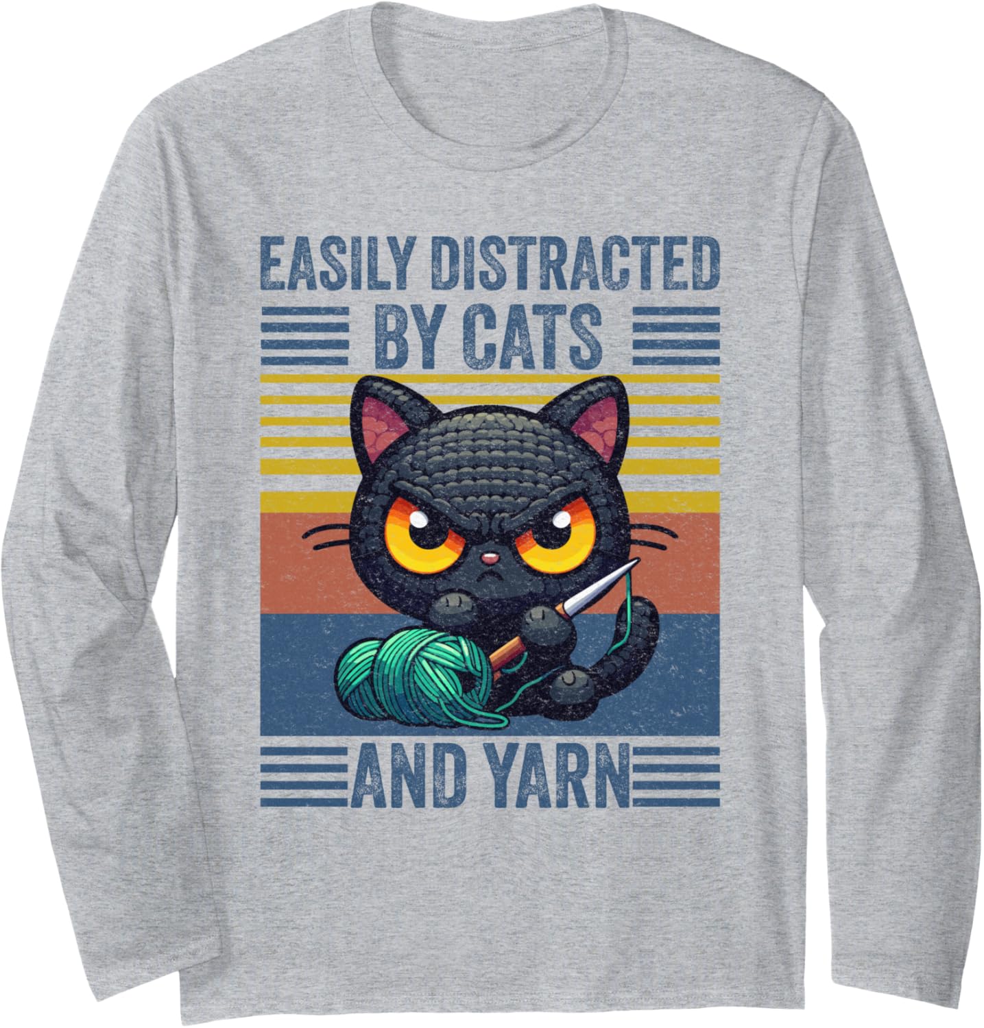 Kitten Lover Crochet | Easily Distracted By Cats And Yarn Long Sleeve