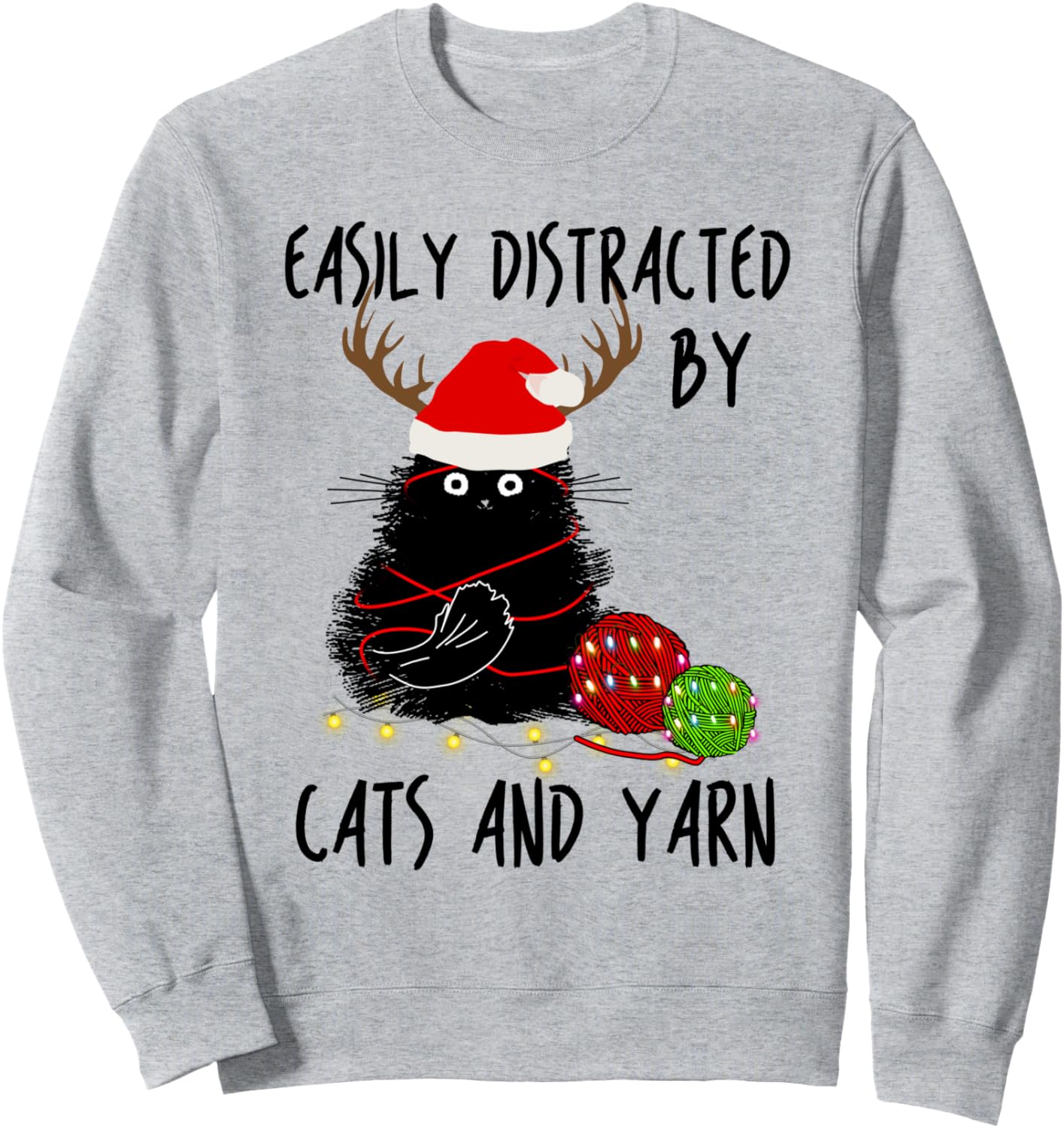 Easily Distracted By Cats And Yarn T-shirt Cute Cat Xmas Sweatshirt