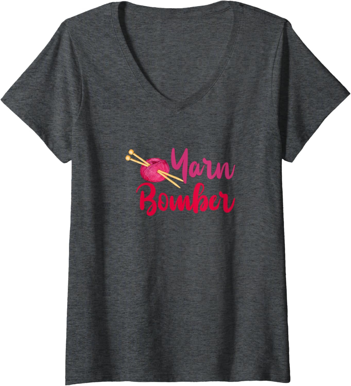 Womens Yarn Bomber with Knitting Needles in Ball of Yarn V-Neck