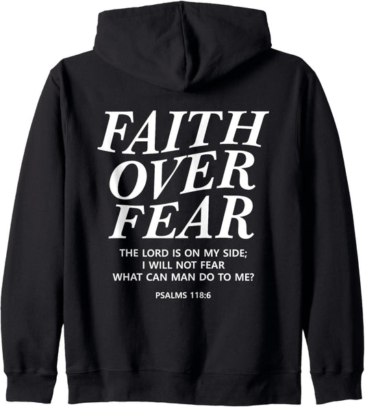 Faith Over Fear Bible Verse Christian Back Print Men Women Zip Hoodie