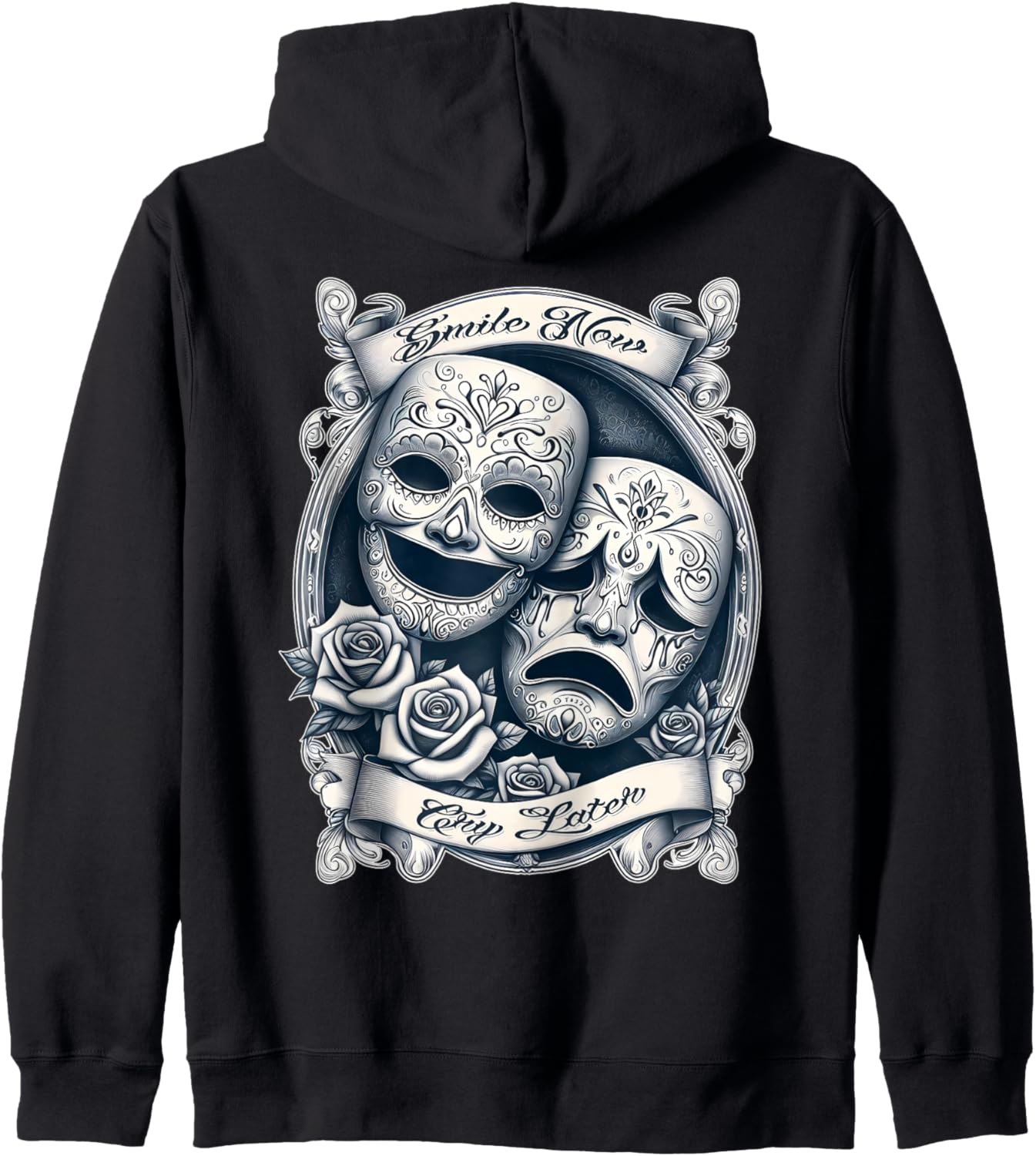 SMILE NOW CRY LATER Retro Gothic Cholo Gangster Chicano Art Zip Hoodie
