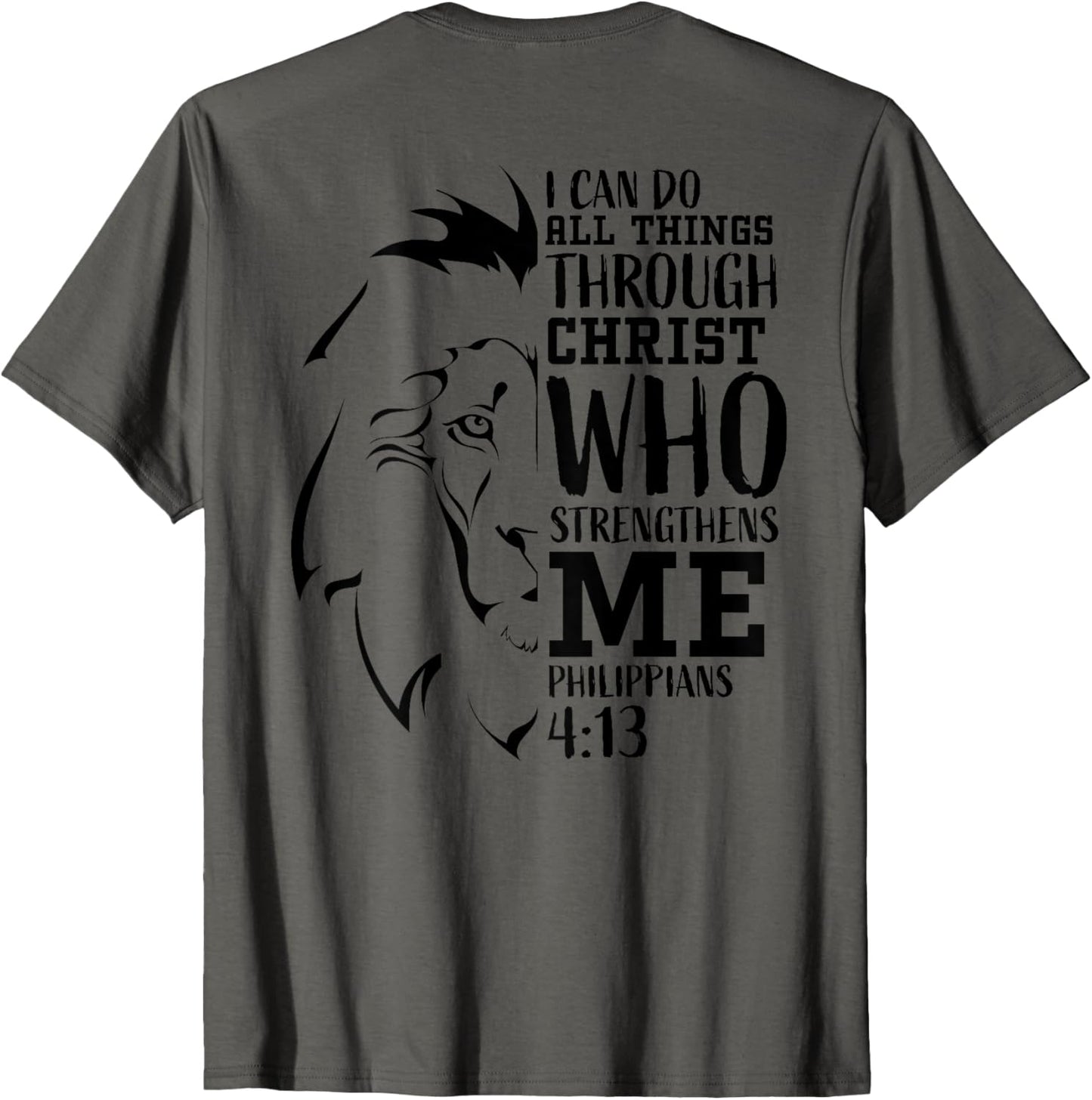 Philippians 4:13 Christian Verse Lion Graphic Back Print