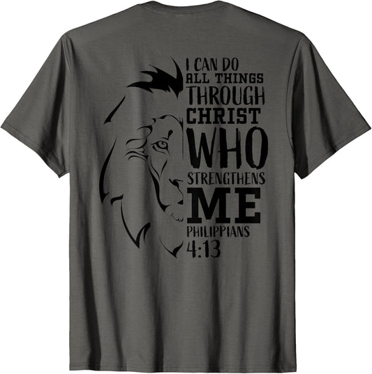 Philippians 4:13 Christian Verse Lion Graphic Back Print