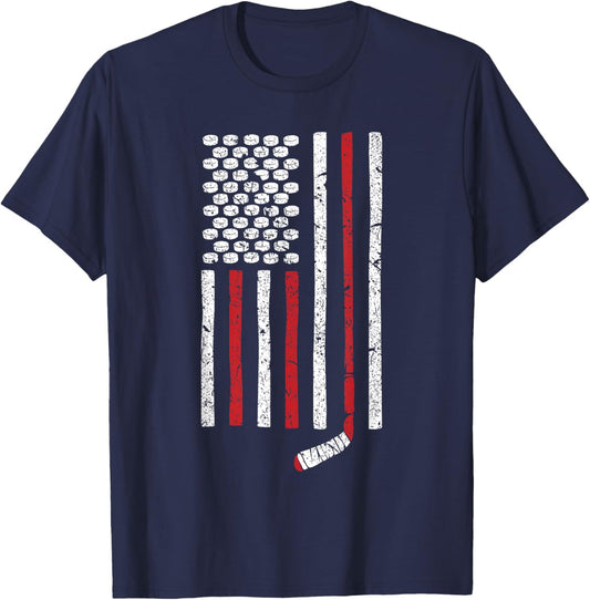 Hockey Stick And Puck American Flag