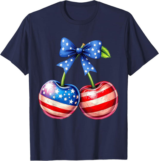 Girly Usa Coquette Bow Cherries American Flag 4Th Of July