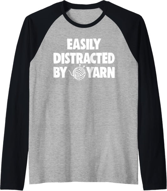 Easily Distracted By Yarn TShirts Women Crochet Lovers Gifts Raglan Baseball Tee