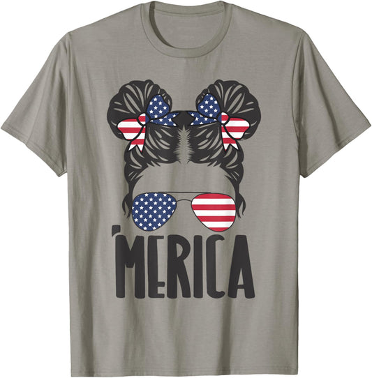 Messy Bun Merica Sunglasses Women Girls Usa Flag 4Th Of July