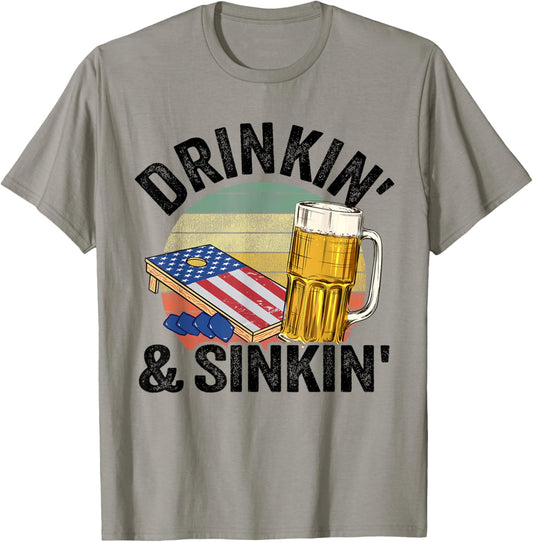 Drinkin Sinkin Vintage American Flag Grandpa Cornhole