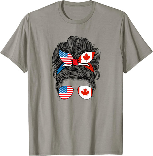 Half Canadian And American America Canada Usa Flag Girls