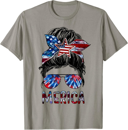 Merica 4Th Of July Messy Bun American Flag Tie Dye Womens