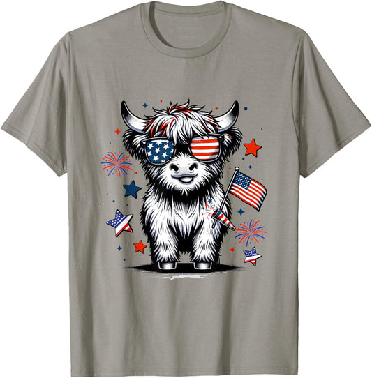 Cute Highland Cow 4Th Of July Usa Flag Patriotic Cow Farmer