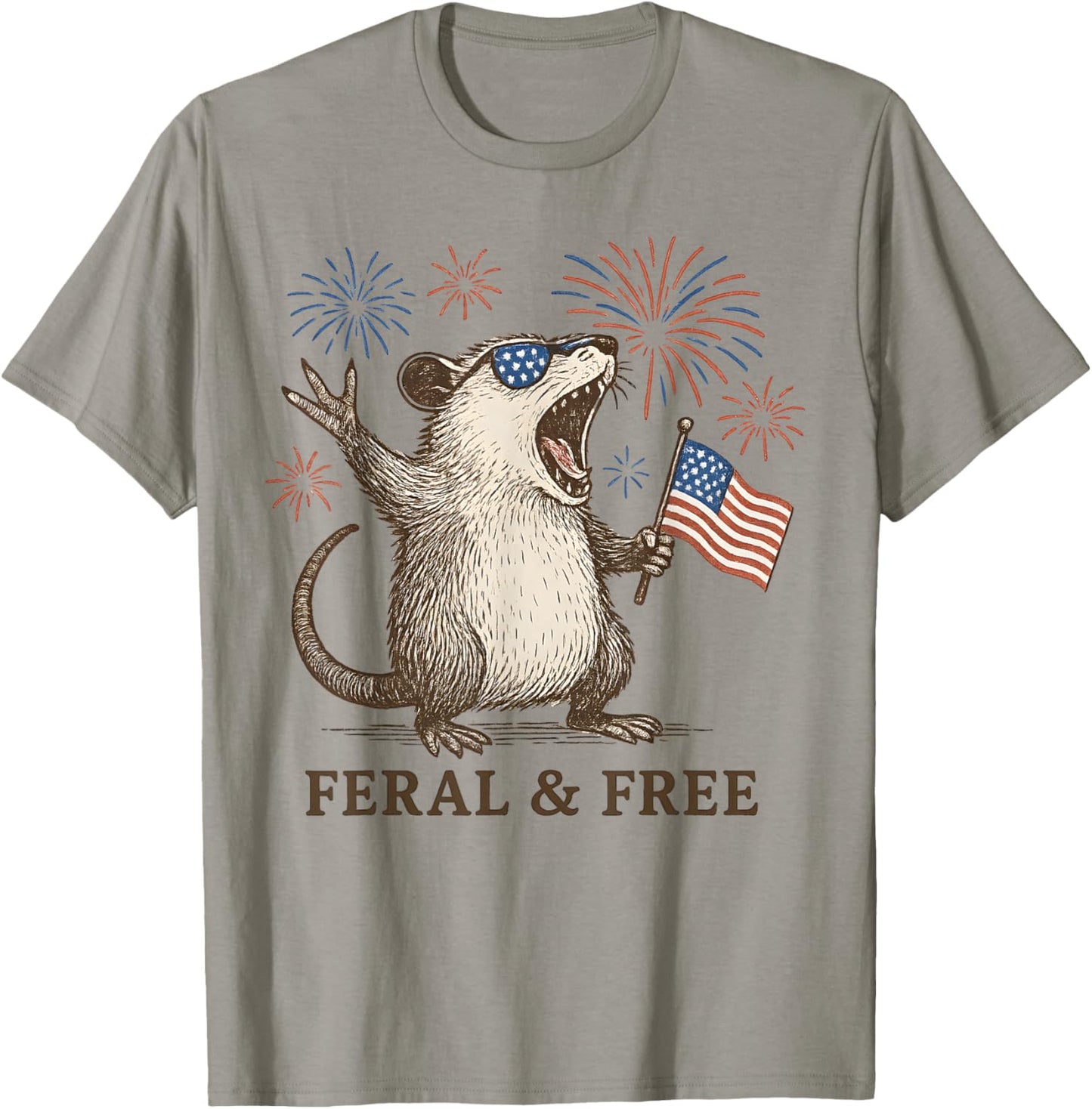 Feral And Free Possum 4Th Of July Funny American Flag Womens