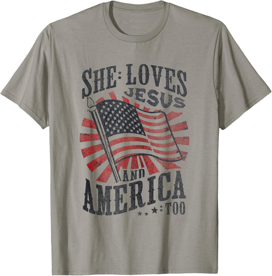 She Loves Jesus And America Too American Usa Flag Men Women