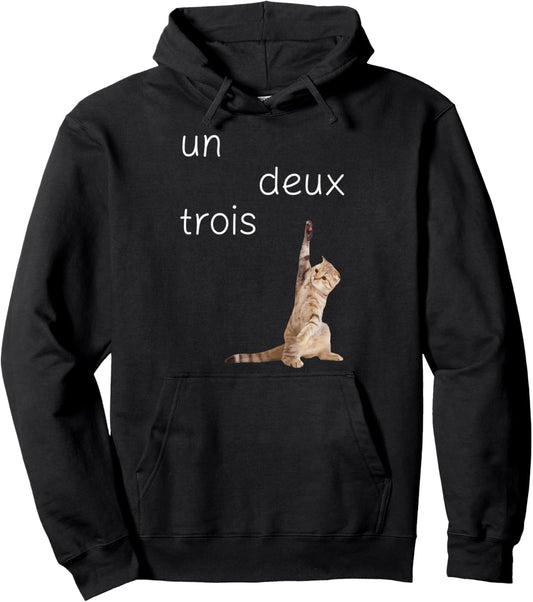 UN DEUX TROIS CAT French Teacher Pun Funny Cat Lover\/Mom\/Dad Pullover Hoodie
