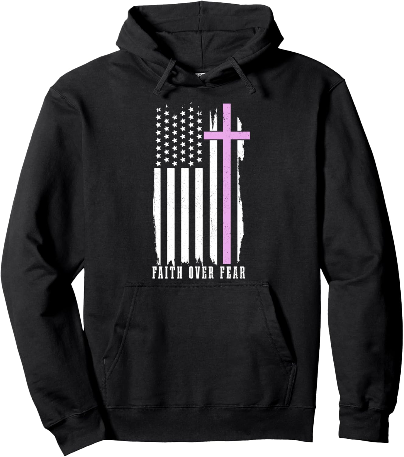 Faith Over Fear US Flag Cross Jesus Patriotic Christian Pullover Hoodie