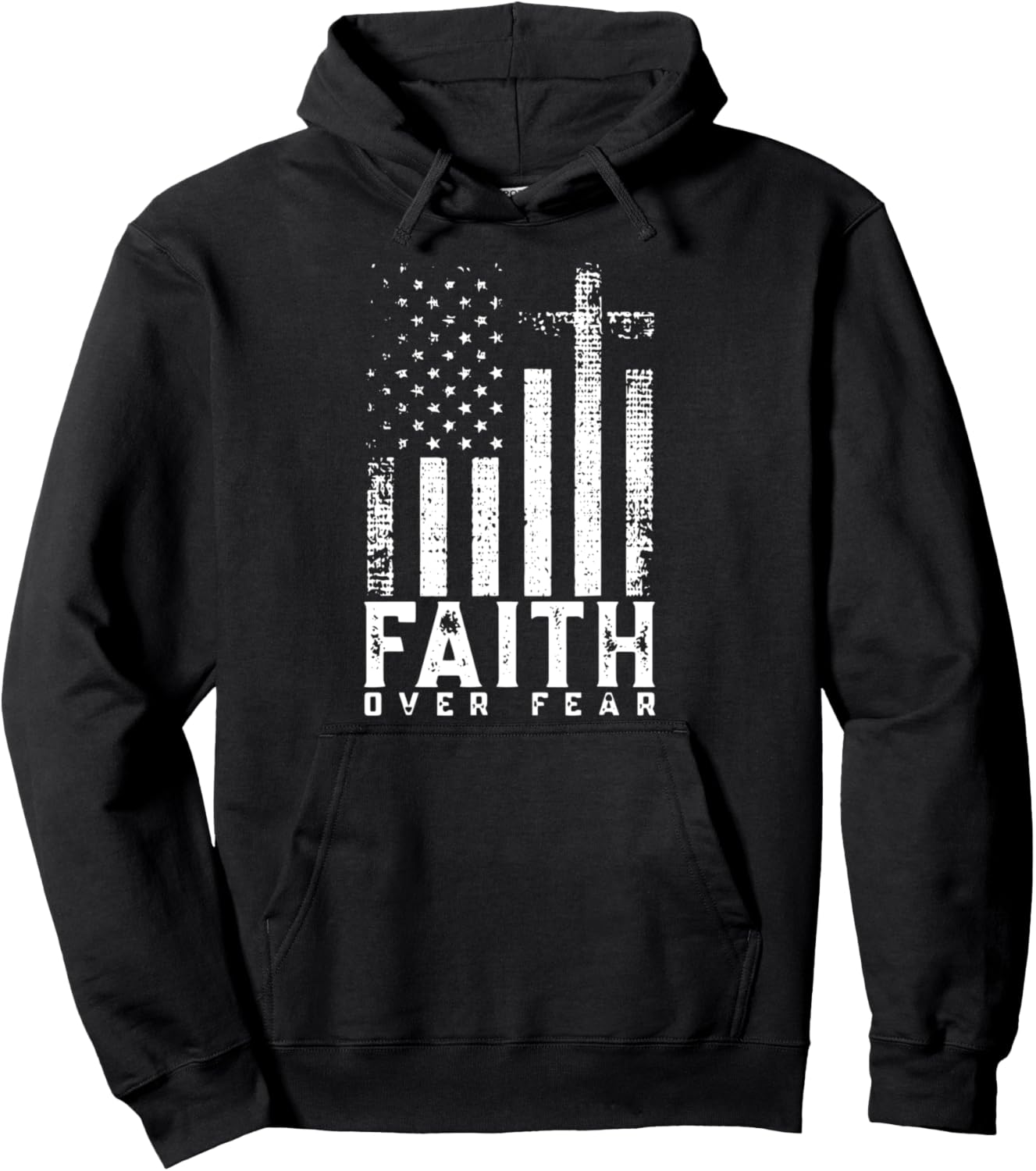 Faith Over Fears Cool Christian Cross American USA Flag Gym Pullover Hoodie
