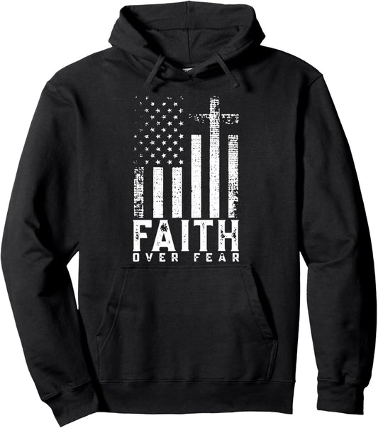 Faith Over Fears Cool Christian Cross American USA Flag Gym Pullover Hoodie