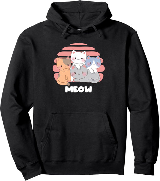 Meow Cat Lover Animal Meme Kitten Animal Pun Cat Mom Pullover Hoodie