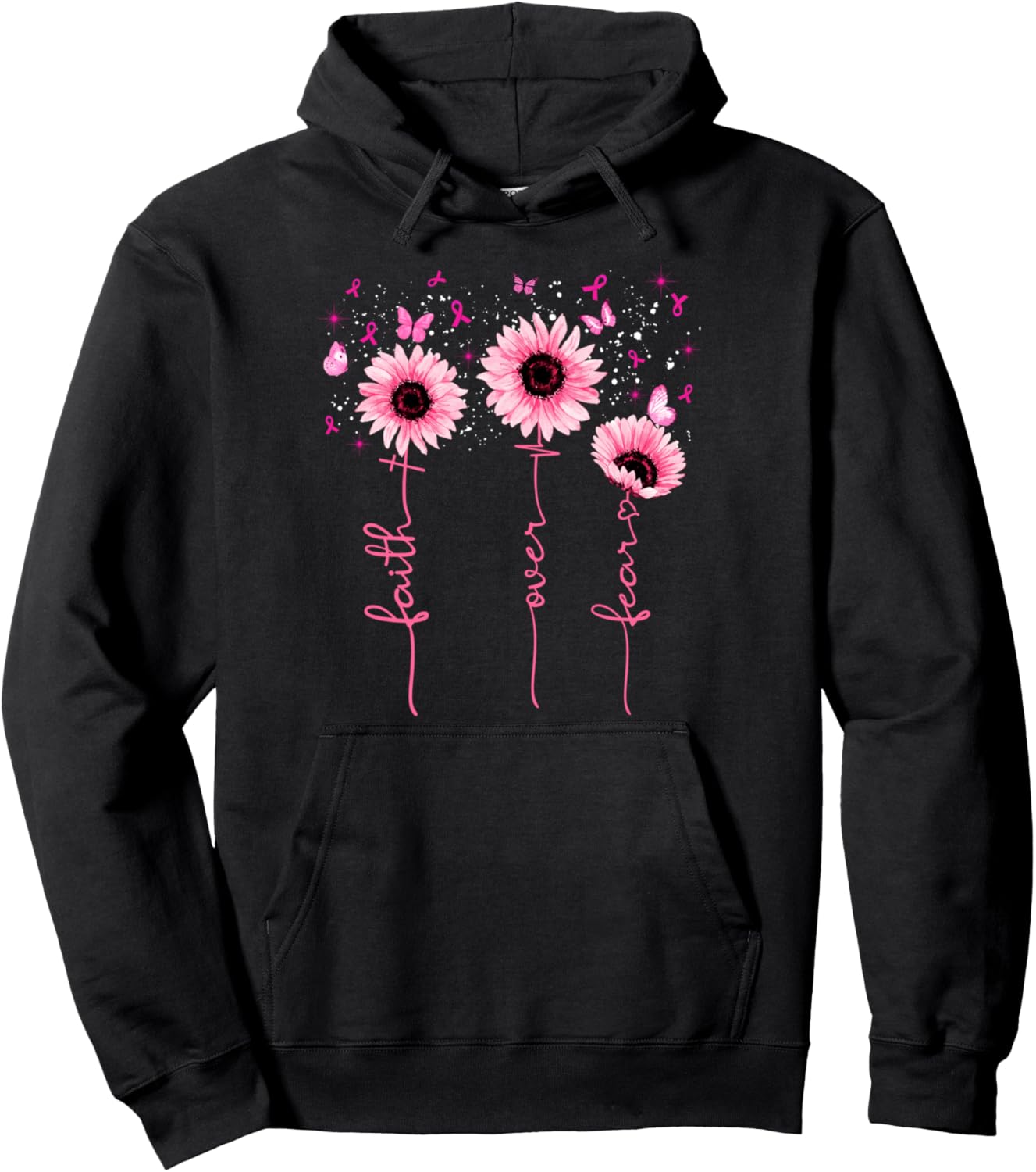 Faith Over Fear Breast Cancer Awareness Sunflower Christians Pullover Hoodie