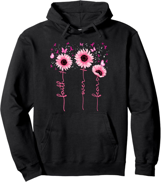 Faith Over Fear Breast Cancer Awareness Sunflower Christians Pullover Hoodie