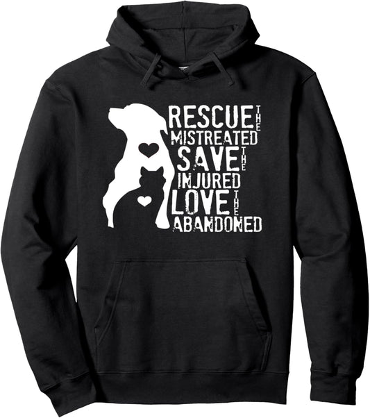 Rescue Save Love: Animal Rescue, Dog Lover Cat Lover Hoodie Pullover Hoodie