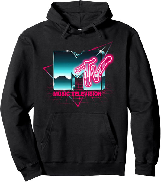 Mademark x MTV Retro 80's Chrome Effect Neon Colors Vintage Pullover Hoodie