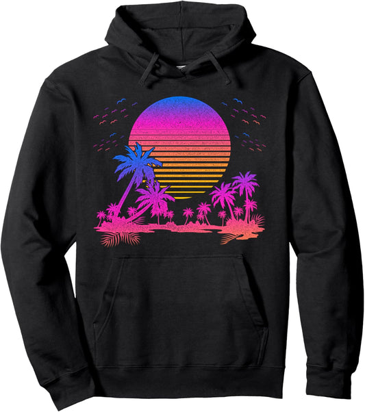 90s Vaporwave Art Palms Retro 80s Aesthetic Sunset Vaporwave Pullover Hoodie