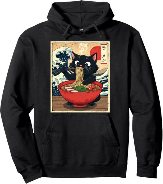Vintage Cat Kawaii Neko Ramen Japanese Art Anime Gifts Funny Pullover Hoodie