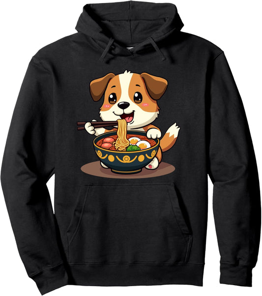 Cute Happy Dog Eating Ramen | Animal Dog Lover And Pet Owner Pullover Hoodie