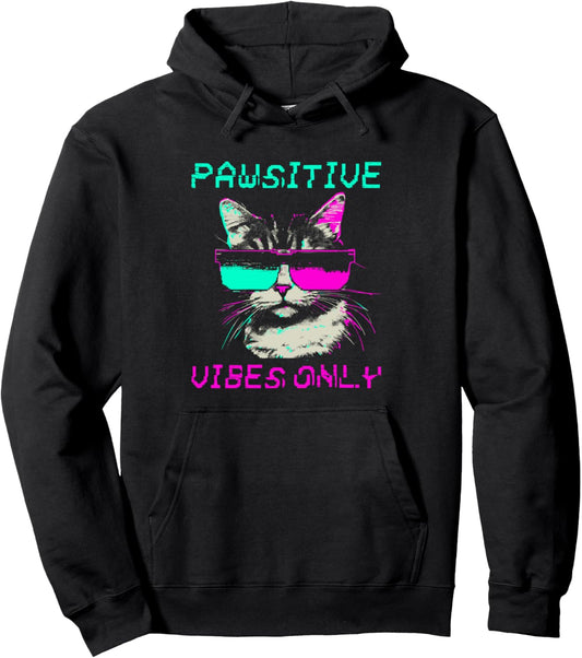 Pawsitive Vibes Only   Funny Pun Cat Paws For Cat Dad Mom Pullover Hoodie